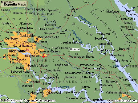 Map of Richmond area centered on Quinton